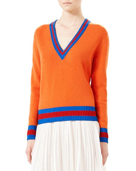 gucci wool v-neck knit top web old orange